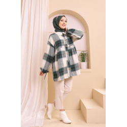 Surchemise ample pour hiver à grands carreaux pour femme (tissu épais) - Couleur vert