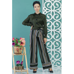 Pantalon à rayures noires, beiges et kakis