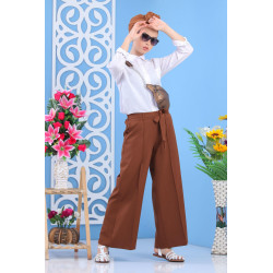 Pantalon ample avec ceinture pour femme - Couleur marron brun