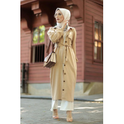 Trench Coat Long pour femme (Vêtements pudiques pour femmes voilées) - Couleur Beige