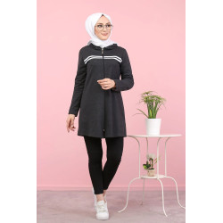 Sportswear zip-up jacket tunic for women (Hijab Sport) - Dark grey colour (Anthracite)