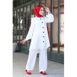 Chemise mi-longue fluide ample légèrement brillante (Modest Fashion) - Couleur blanc
