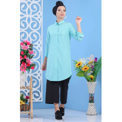 Chemise-tunique casual longue évasée pour femme - Couleur Vert d'eau - Marque Amelis Paris