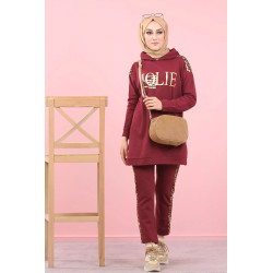 Survêtement femme motif panthère Tunique à capuche et Pantalon imprimé "Jolie" doré...