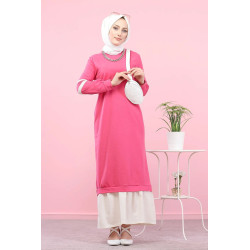 Robe longue moderne et décontractée bi-couleur pour femme voilée (Robes Hijab pas cher)...