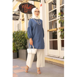 Dressed tunic for women (City dress for hijab) - Indigo blue color