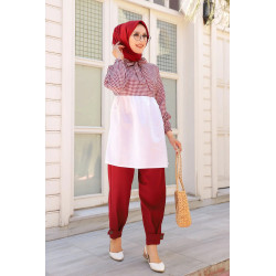 Women's loose-fitting checkered tunic (Hijab and Islamic Fashion online shop) - White...