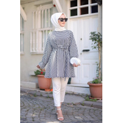 Tunique noire et blanche avec ceinture assortie (Boutique Prêt-à-porter Hijab et Femme...