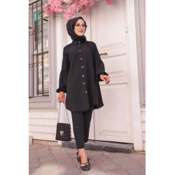 Tunique Chemise ample fermeture boutons pour femme (Vêtement Mastour Hijab) - Couleur noir