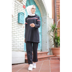 Survêtement avec sweat-shirt à capuche et pantalon jogging type sportswear - Couleur noir