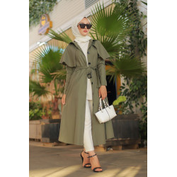 Robe mi longue style Trench (Vêtement hijab) pour femme voilée) - Couleur kaki