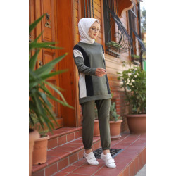 Casual and sporty clothing - 2-piece set (sweat and trousers) for Muslim women - Khaki...