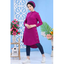 Tunique longue décoration boutons - Couleur violet (Grande taille disponible pour femme)