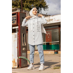 Tunic-Shirt printed with hood (Women's Clothing Hijab Turkey) - Light Blue Color