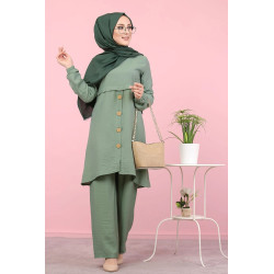Tunique ample évasée boutonnée pour femme (Mode Musulmane) - Couleur Kaki
