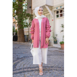Gilet Veste long col châle manches à froufrou (Look tendance et style Hijabista) -...