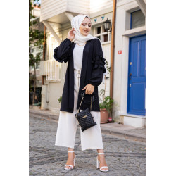 Gilet Veste long col châle manches à froufrou (Look tendance et style Hijabista) -...