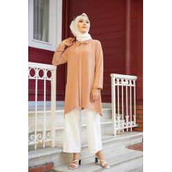Original loose-fitting tunic (Vetement Mastour for veiled woman) - Dark Beige Color
