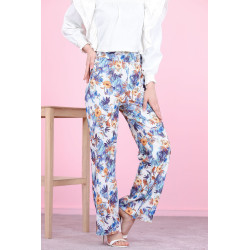 Pantalon femme imprimé à fleurs bleu