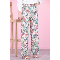 Pantalon femme imprimé à fleurs vert