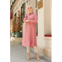 Chemise longue boutonnée nouvelle saison (Vêtement ample pour femme) - Couleur rose