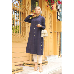 Chemise longue casual boutonnée - Couleur bleu marine