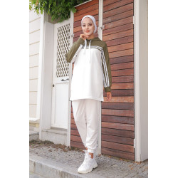 Overwear Women's Sport (two pieces sweet with hood and pants) - Color White and Kaki