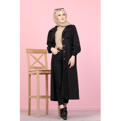 Trench coat Long pour femme (Vetement Mode Musulmane automne Hiver) - Couleur noir
