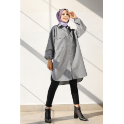 Chemise-Tunique ample pour femme (Vêtement Hidjab) - Couleur gris foncé