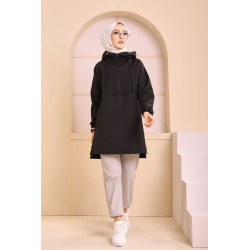 Imperméable femme à capuche (Tenue Hijab Saison Hiver) - Couleur noir