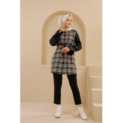 Woman's Square and Skai (Hijab-New 2022) - Black and Beige Color