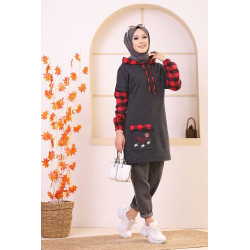 Tunique bicolore brodée avec capuche (Vêtement moderne pour femme Hijab - Nouveauté ) -...