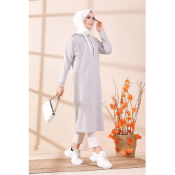 Tunique avec capuche pour femme (Vêtement décontracté mastour pour hijab) - Couleur gris