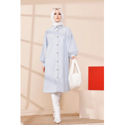 Chemise longue et ample pour femme (Vetement hijab chic et mastour) - Couleur bleu clair