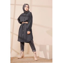 Chemise longue et ample pour femme (Tenue hijab chic et mastour) - Couleur anthracite...