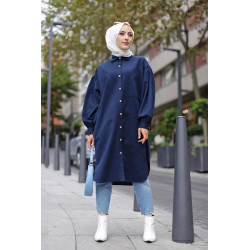 Long and large shirt for women (Hijab-trendy and masking) - navy blue color