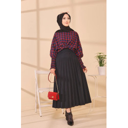 Chemisier à carreaux (Tenue Hijab style habillé) - Couleur bleu et rouge
