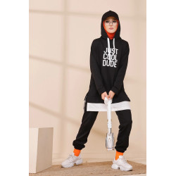 Surgarment with white extension-Sweat set with printed hooded "Just Cool Dud" (Hijab...
