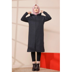 Cardigan Gilet Long zipped style casual and sport hood for veiled woman-Color anthracite