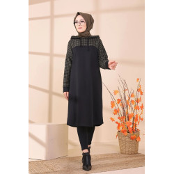 Tunique avec capuche bicolore (Tenue moderne pour Hijab) - Couleur noir et kaki