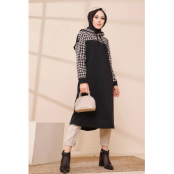Tunique avec capuche bicolore (Vêtements modernes pour femmes voilées) - Couleur noir...