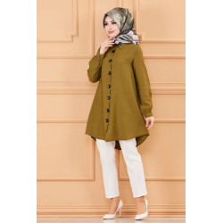 Large button shirt (Tone style dressed for hijab) - Dark khaki color