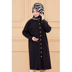 Tunique longue pour femme - Chemise boutonnée ample - Couleur noir