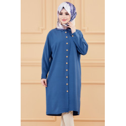 Long tunic for women-Wide buttoned shirt-Color blue oil