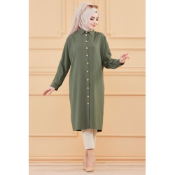 Tunique longue - Chemise boutonnée ample (Vêtements femme pour Hijab) - Couleur kaki