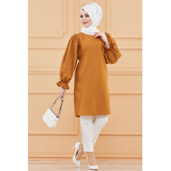Tunique manches ballon (Tenue style habillé pour hijab) - Couleur tabac