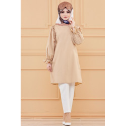Tunique manches ballon (Tenue habillée pour femme voilée) - Couleur beige
