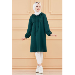 Tone with strass and hood (Modern casual wear for veiled woman) - Emerald green color