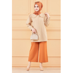 Tunique-chemise style classique pour femme (Tenue hijab nouveauté) - Couleur beige