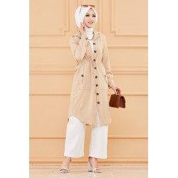 Tunique-Veste longue avec lien de serrage à la taille (Vetement pour femme voilée) -...